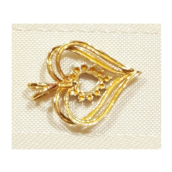10K Solid Yellow Gold Triple Heart Genuine Diamond Heart Pendant 1.47 grams